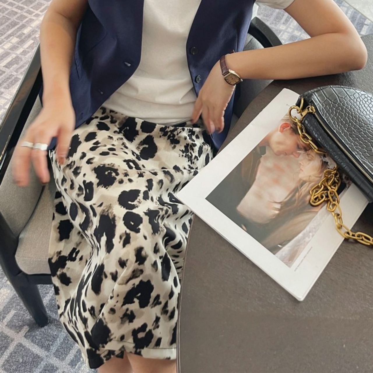 Leopard Print Midi Skirt 00759