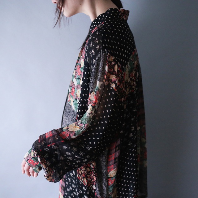 multi panel beautiful pattern over silhouette special see-through shirt