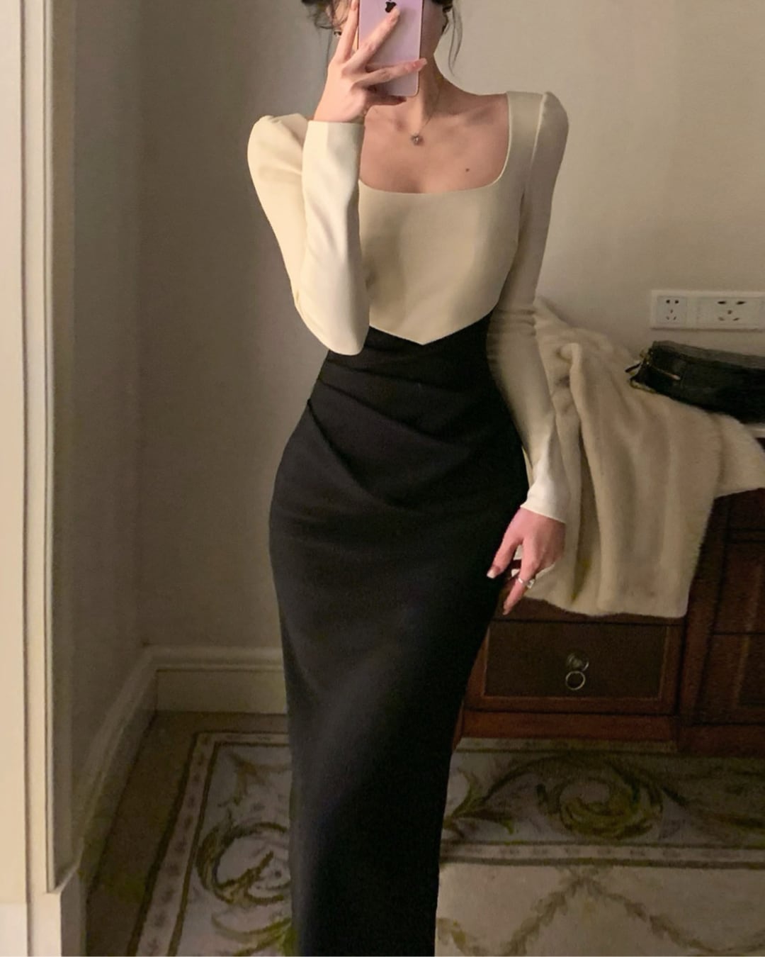 カラーコンビネーションロングワンピース A25395