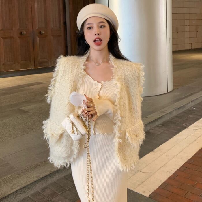 ジャケット レディースオータムウィンタールーズノースリーブトップス 秋物 冬物 ガールズファッション1644950019