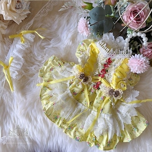 予約【№B05789】レモンイエロー フラワーレース リボンドレス(ヘッドドレス:オプション) 予約【№B05789】レモンイエロー フラワーレース リボンドレス(ヘッドドレス:オプション)