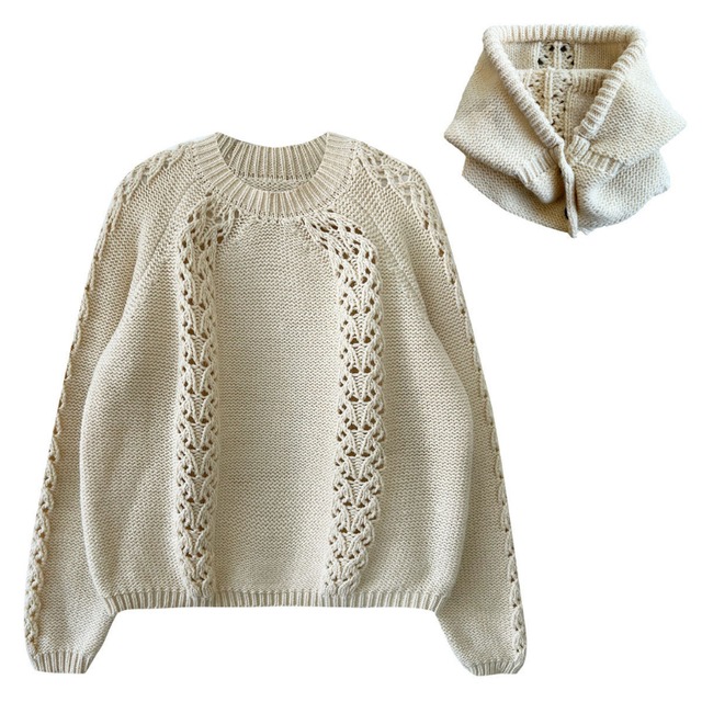 hooded lace knit J00082