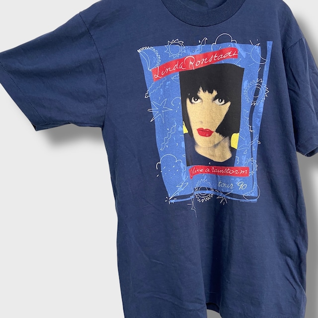 90s USA製　リンダロンシュタット　ツアーTシャツ　ネイビー　L