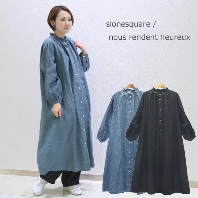 slonesquare/820118 nous rendent heureuxヌーランドオロー/衿フリル長袖シャツワンピース