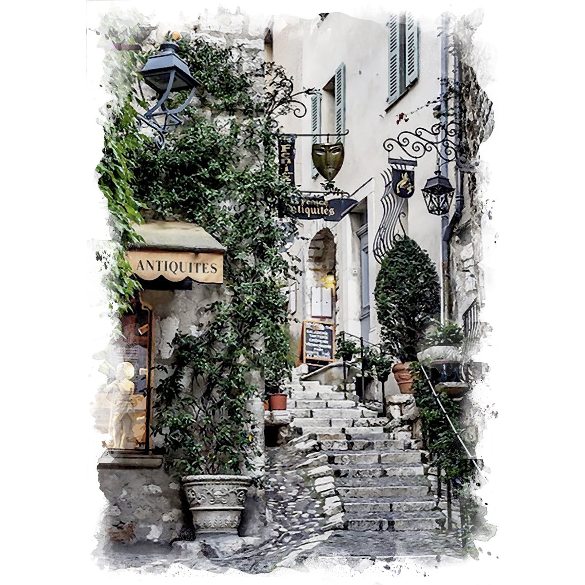 絵画 フランス 風景画(街並み) サン・ポール・ド・ヴァンス の古い通り 