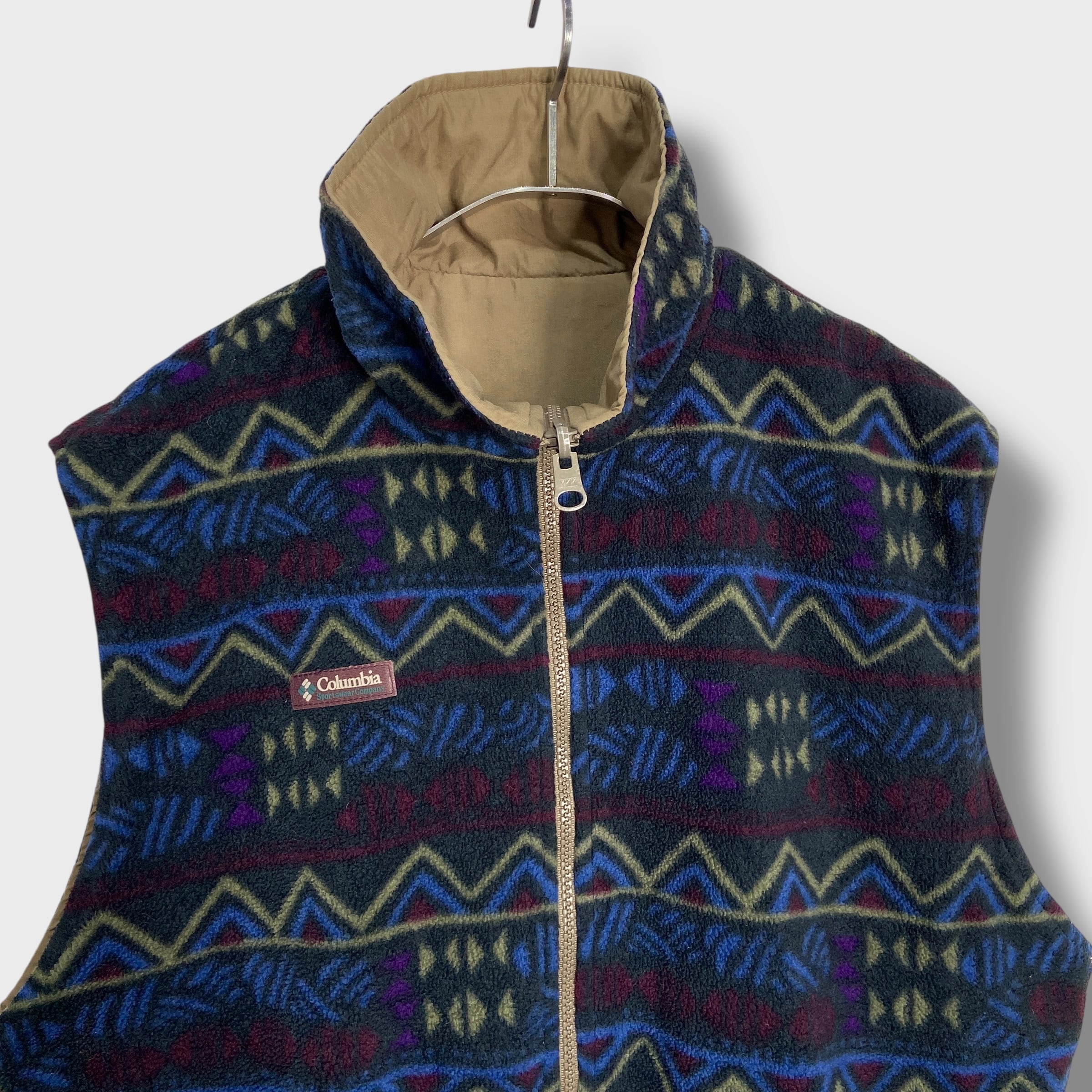 90s Columbia リバーシブルフリースベスト 総柄 ベージュ S | 古着屋 Uan