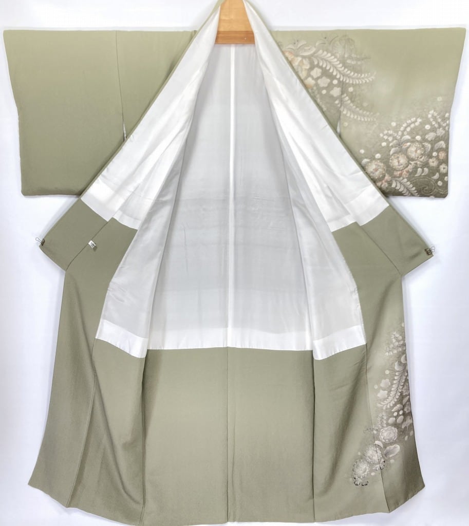 辻が花 絞り 天目染め 訪問着 正絹 袷 緑 柳茶 1198 | kimono Re 辻が花 絞り 天目染め 訪問着 正絹 袷 緑 柳茶 1198 | kimono Re