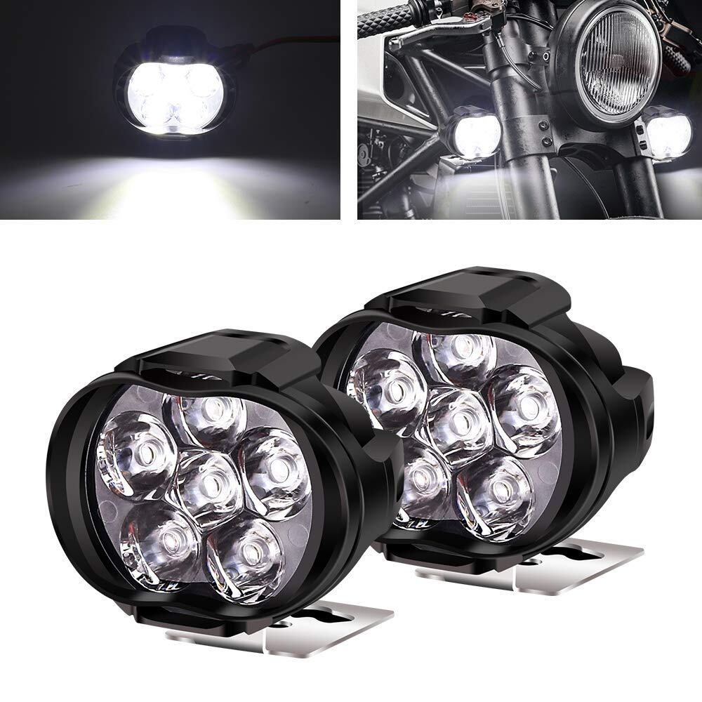 Aoling バイク ヘッドライト 6led、汎用 ヘッドライト LED 12V フォグランプ 補助灯 ホワイト 2個
