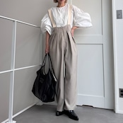 【鹿児島先行販売】ピンストライプサロペットPT/グレージュ