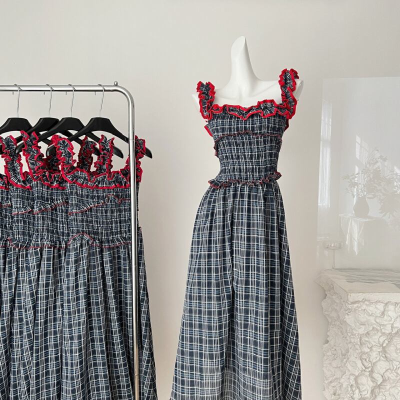 【dress】フリルチェック柄キャミワンピース M30843