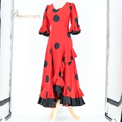 フラメンコ 衣装 ワンピース ドレス ブラック系 レッド系 黒 赤 水玉 ドット フリル ボランテ ダンス パーティ 発表会 フラメンコドレス おしゃれ ワンピースドレス フリルドレス 水玉模様 レディース衣装 コスチューム 大人用