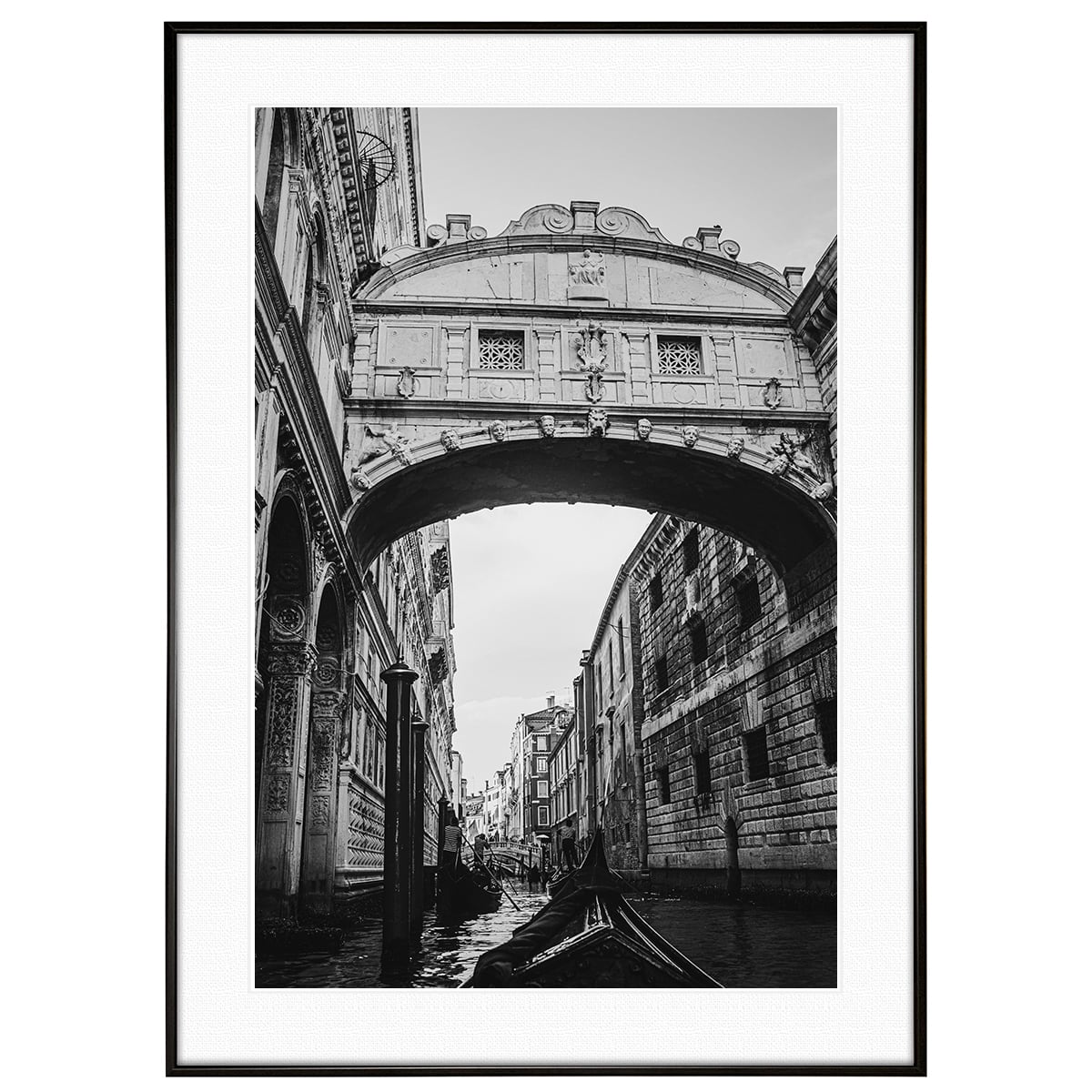 イタリア写真 ヴェネツィアの運河(ベニス・ベネチア) インテリア モノクロアートポスター額装 AS1768