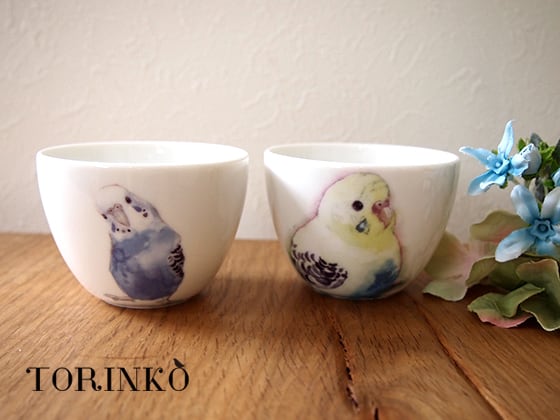 セキセイインコ ペアカップ 美濃焼き | TORINKO