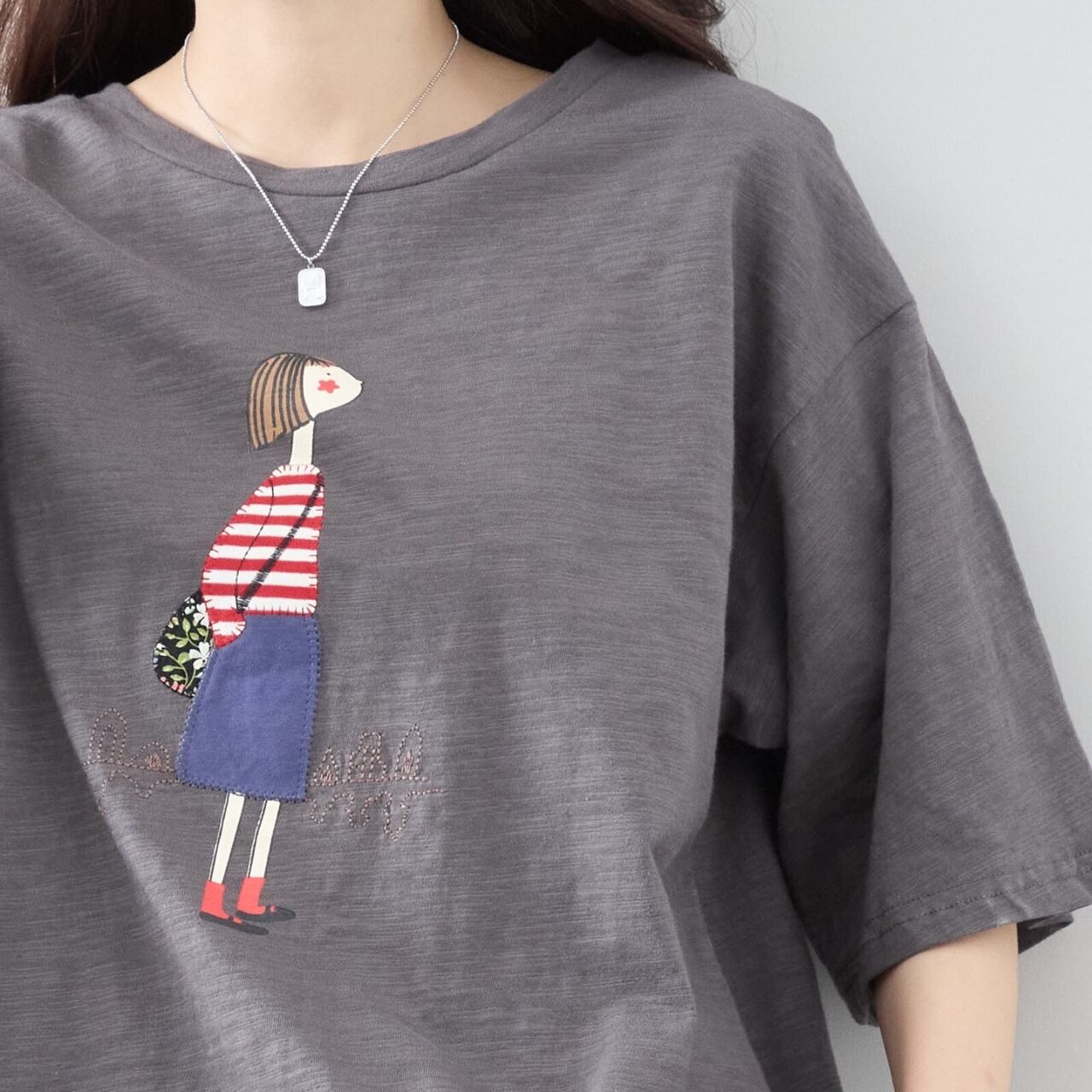 新作][TRUBE]スラブ綿ガールズデザインTシャツ カットソー ラウンド