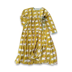 saruche バガトリ ギャザーティアードカシュクールワンピース Cow Mustard