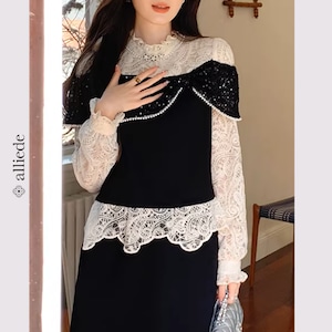 レースレイヤードデザインブラウス A3534