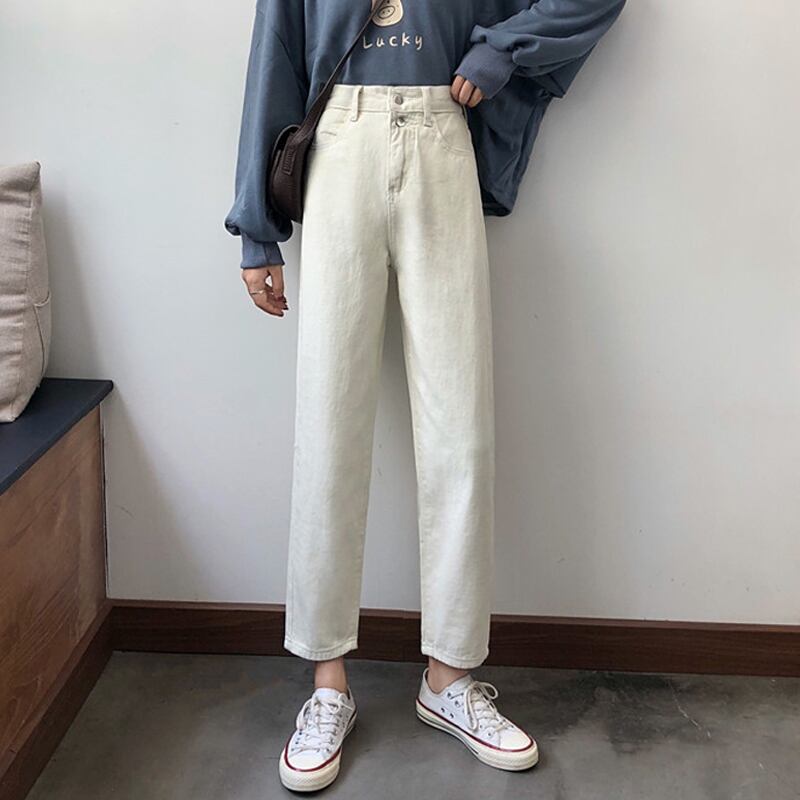 ハイウェストウェストジーンズ レディーススプリングオータムパンツ ルーズレッドスタイル 春物 秋物 スーパーモール45353121059