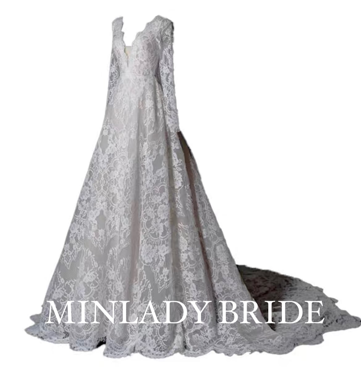総レース 長袖 Aライン ウェディングドレス | MINLADY BRIDE