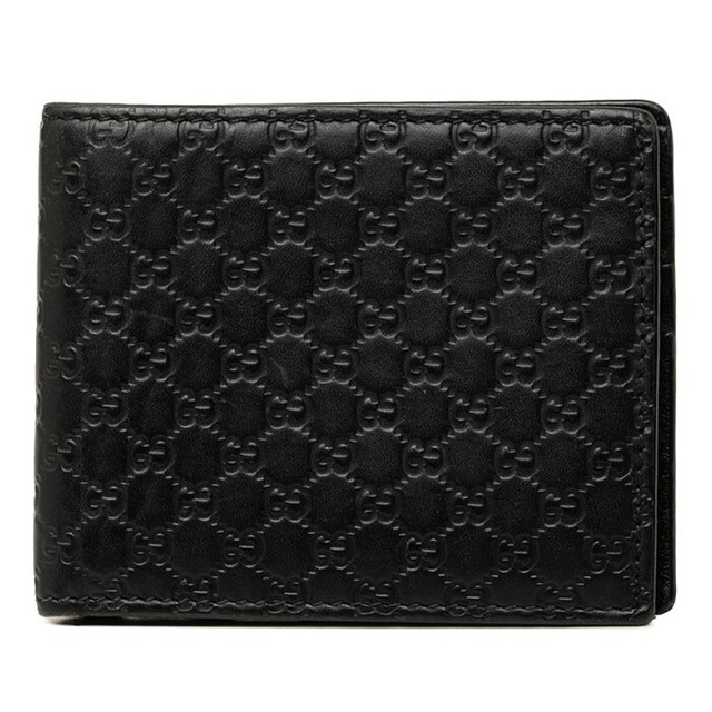 グッチ マイクログッチシマ 二つ折り財布 260987 ブラック レザー レディース GUCCI 中古