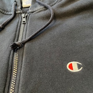 【champion】ジップアップ フルジップ スウェット パーカー フーディー ワンポイントロゴ 刺繍ロゴ XL チャンピオン US古着