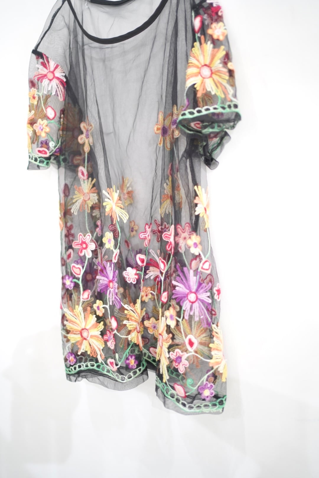 flower embroidery sheer tops