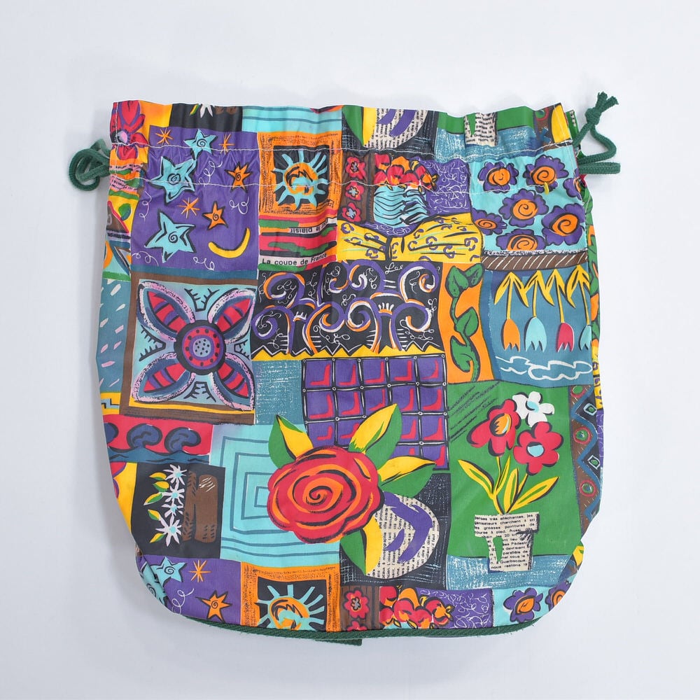 90s～ French design アート 総柄 パッチワーク 巾着 バケットバッグ