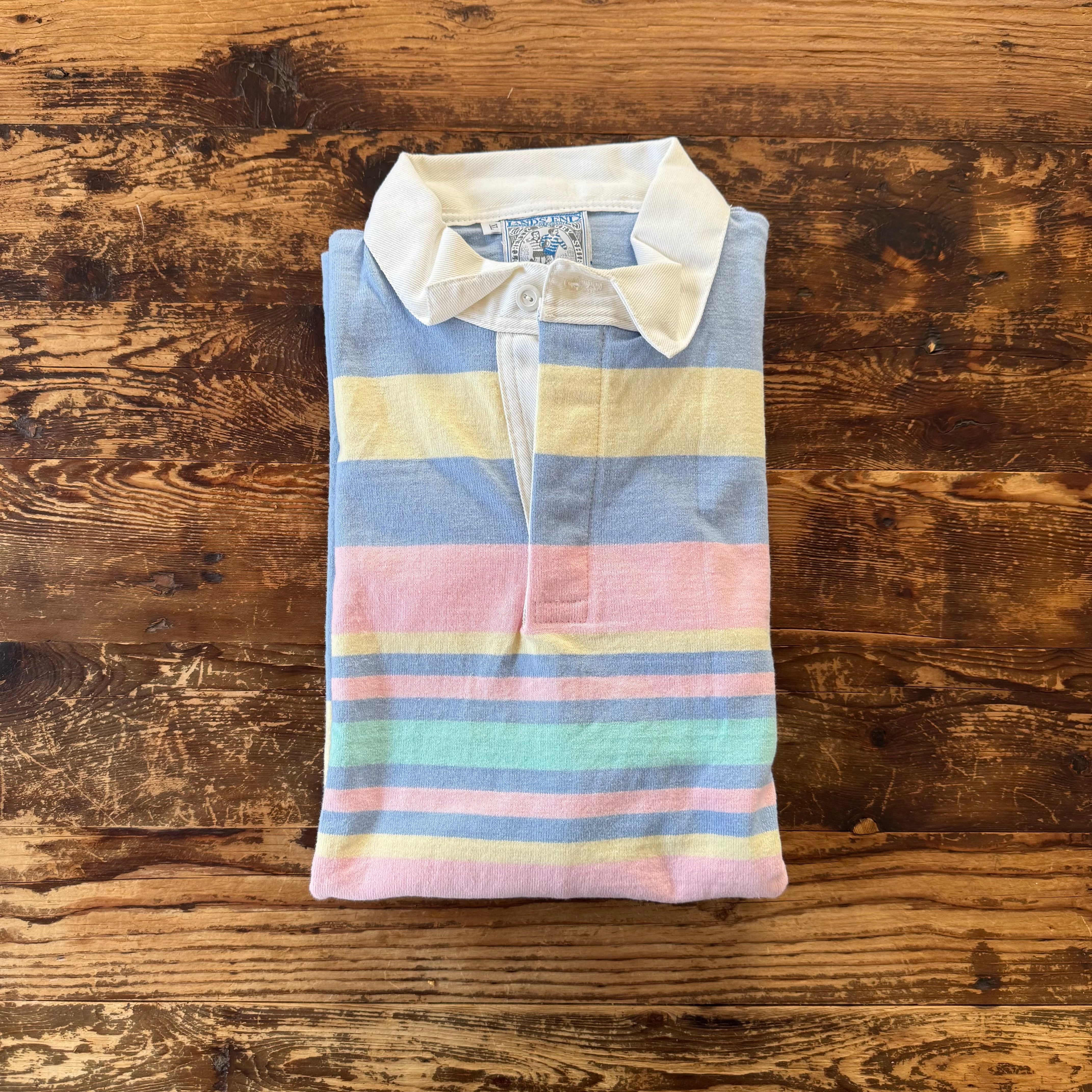 1990's Deadstock "LANDS' END"Rugby Border Polo Striped SHIRT/XL