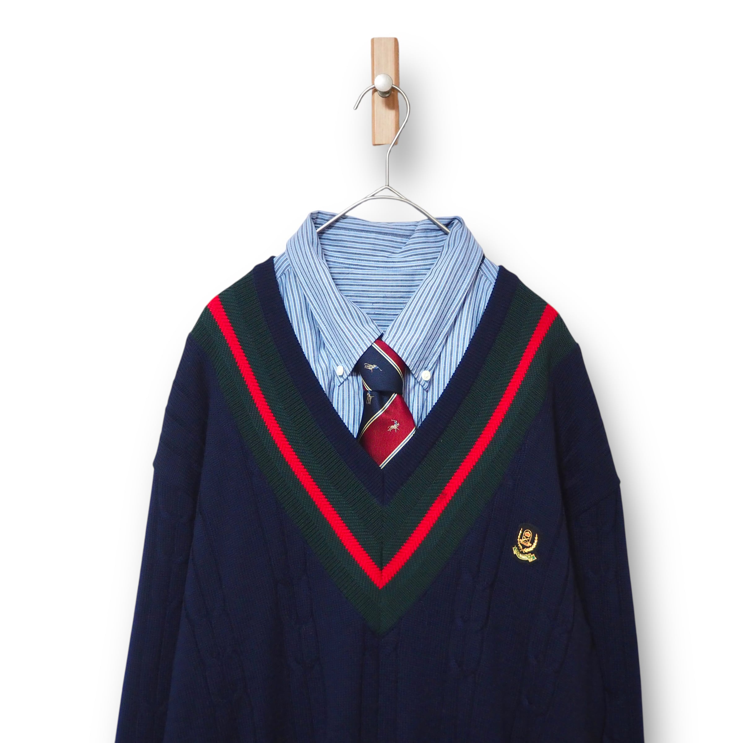 【VINTAGE】ネクタイシャツ+Vネックニット