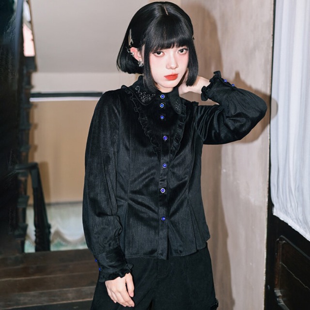 ♬甘すぎない、ロマンチック！【古怪舍---浮光鰭夢シリーズ】★チャイナ風トップス★ シャツ 厚て レトロ 長袖シャツ 可愛い