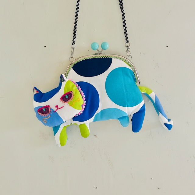 おさんぽねこ　がま口ポシェット  ブルー　ドール　