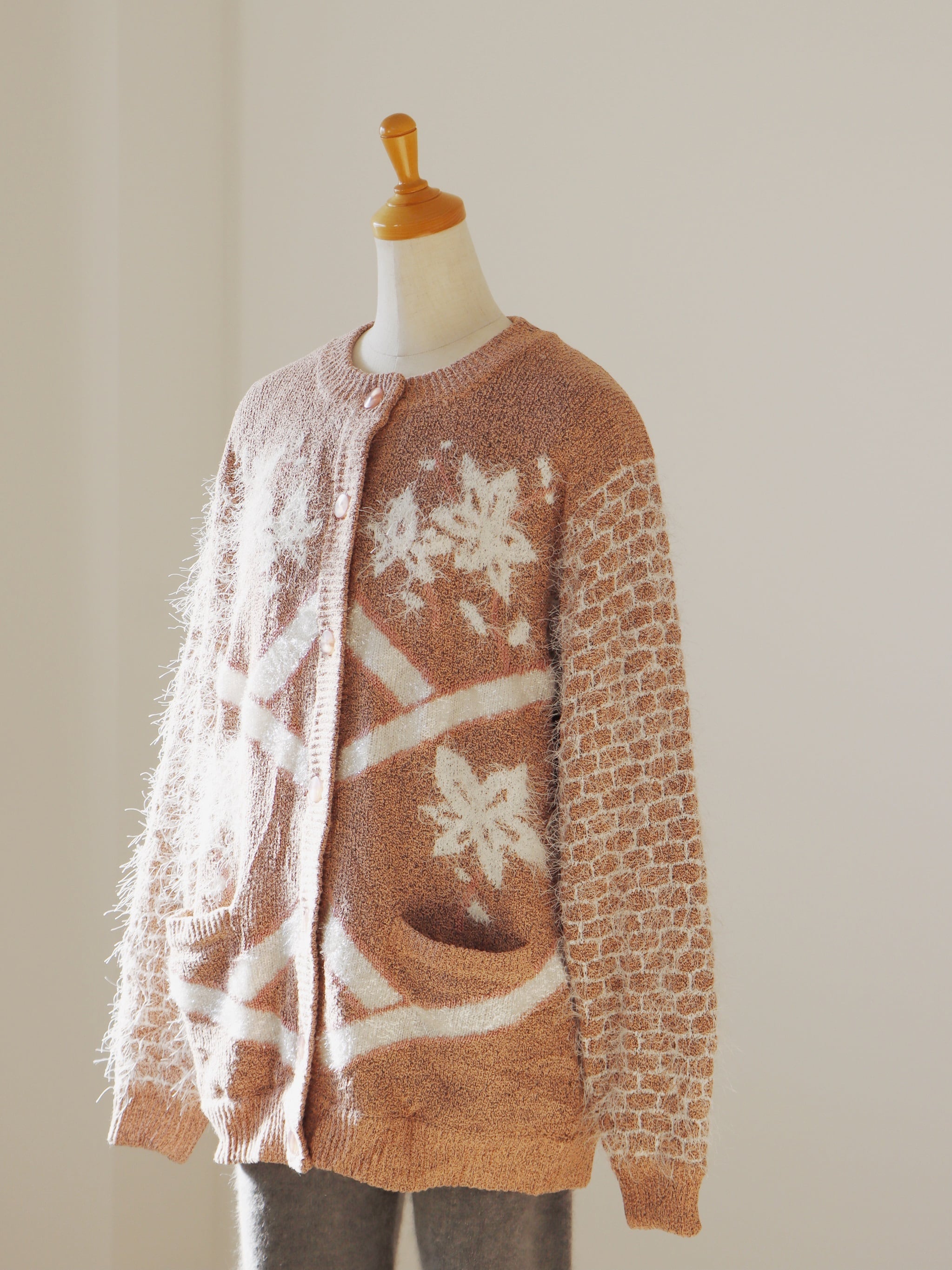 Europe vintage design jacquard shaggy cardigan②