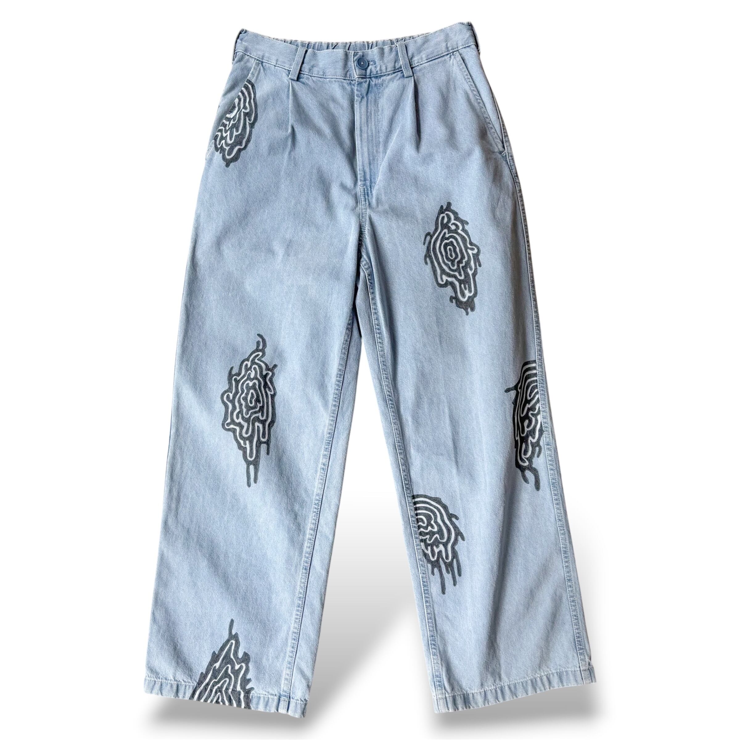 HAND PAINTED ARTISTIC DESIGN WIDE DENIM PANTS / ハンド ペイント