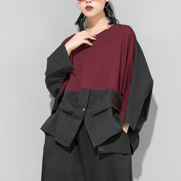 CONTRAST RELAXED NINE SLEEVES PULLOVER T-SHIRT M-18192