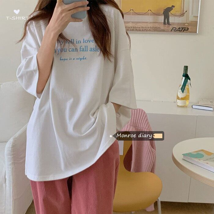 ホワイトTシャツ シャツ スプリングルーズスタイル 春物 モンロー89336023282