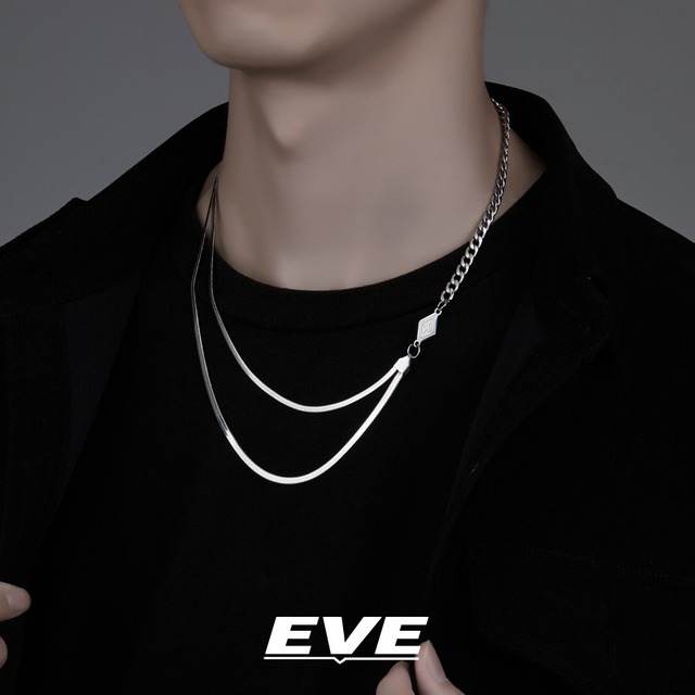 【EVEシリーズ】★ネックレス★ 首輪 アクセサリー 小物 ユニセックス ダブルデザイン ヒップホップ 菱形切り替え
