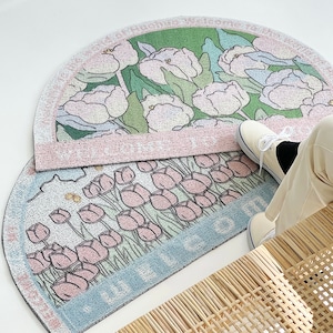 arch flower foot mat 2colors / アーチフラワー フットマット ラグ ハーフムーン 玄関マット 韓国インテリア雑貨