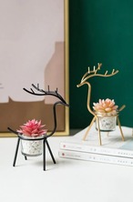 多肉植物　フェイクグリーン　造花　アートフラワー　ブラック　鉄　ガラス　黒　ヘラジカ　赤　レッド　装飾　花瓶　おしゃれ　パーティー　リビングルーム　ベットルーム　男性　女性　ユニセックス　動物　北欧　おしゃれ