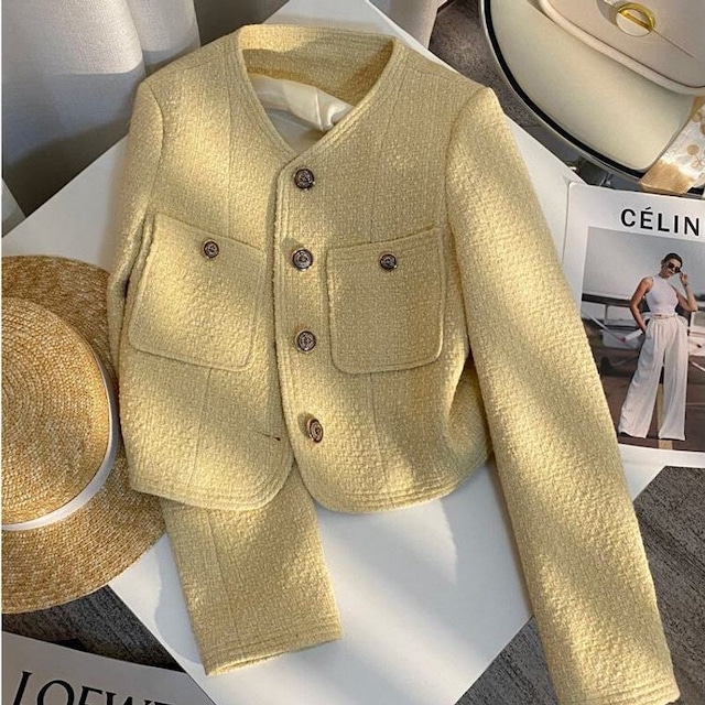 Yellow tweed cropped jacket　B4151