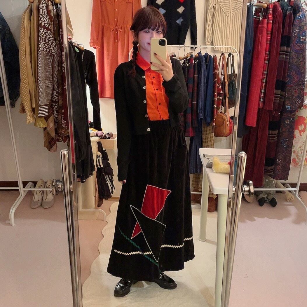 black velours △ patchwork skirt