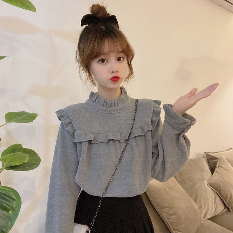 スプリングオータムカラーブラウス プルオーバー セーター レディース ロング 大人ガーリー スウィート キュート カジュアル 春物 秋物 スーパーモール66588854936