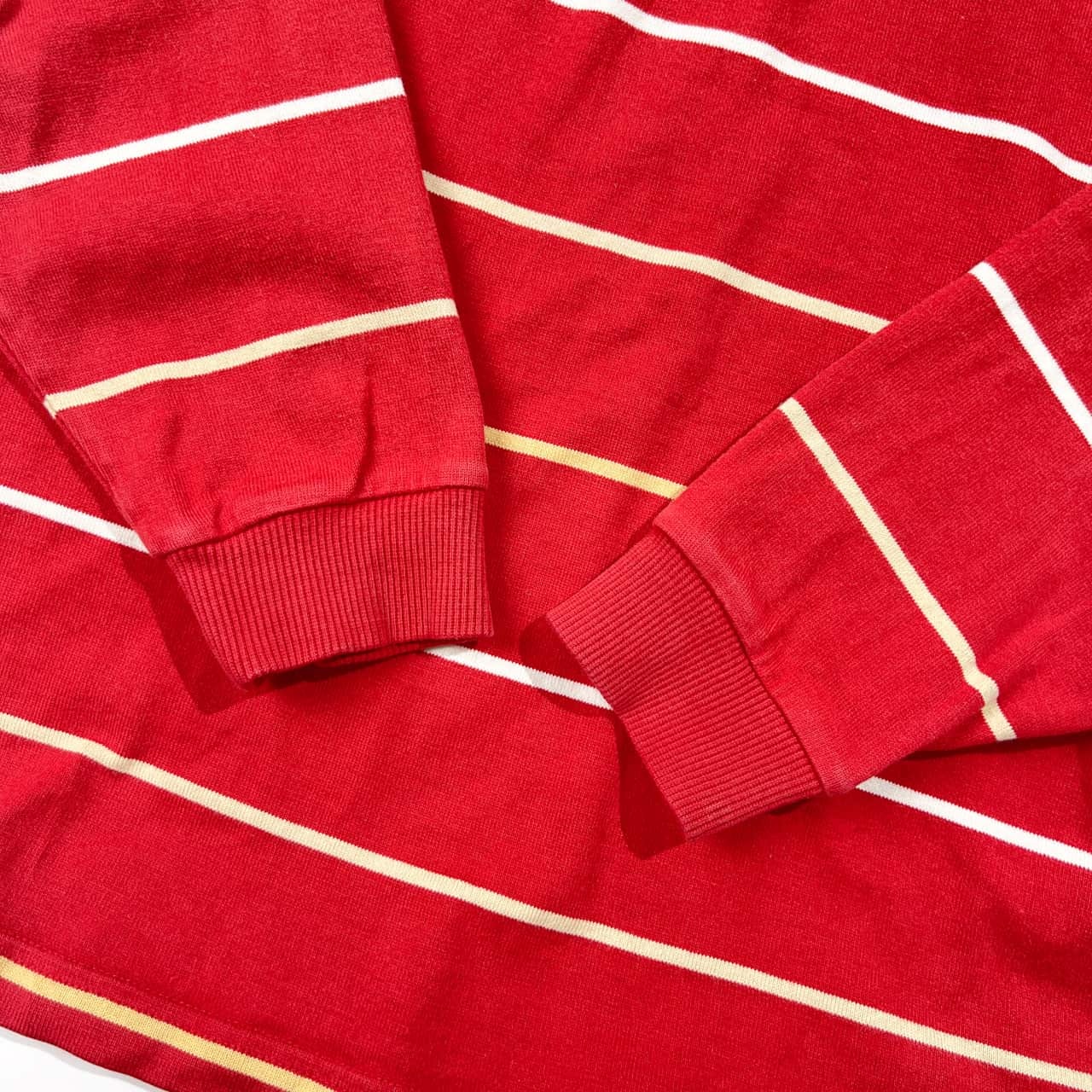 Crocodile クロコダイル ボーダー 天竺 長袖 ポロシャツ ラガーシャツ L/レッド系 メンズ 襟コーデュロイ切替