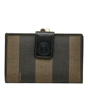 フェンディ ペカン 二つ折り財布 がま口 251-516920-069 ベージュ ブラック PVC レザー レディース FENDI 【中古】
