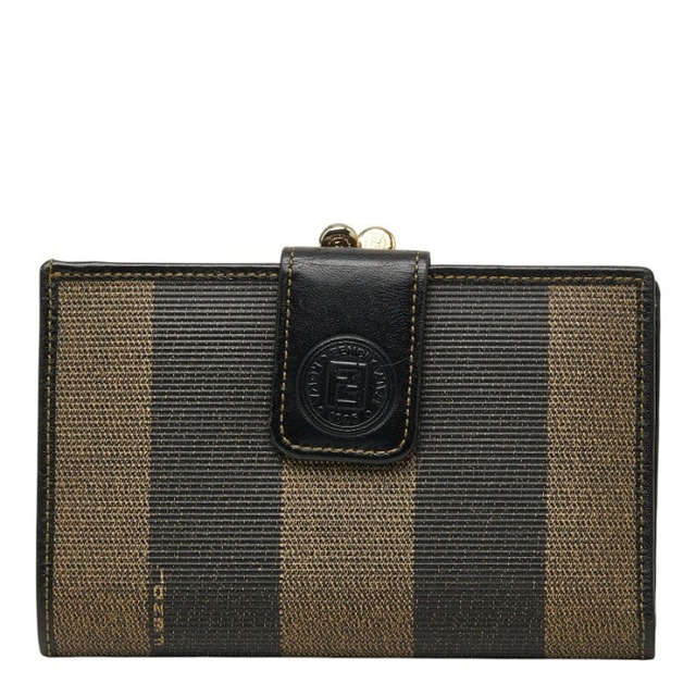 フェンディ ペカン 二つ折り財布 がま口 251-516920-069 ベージュ ブラック PVC レザー レディース FENDI 【中古】