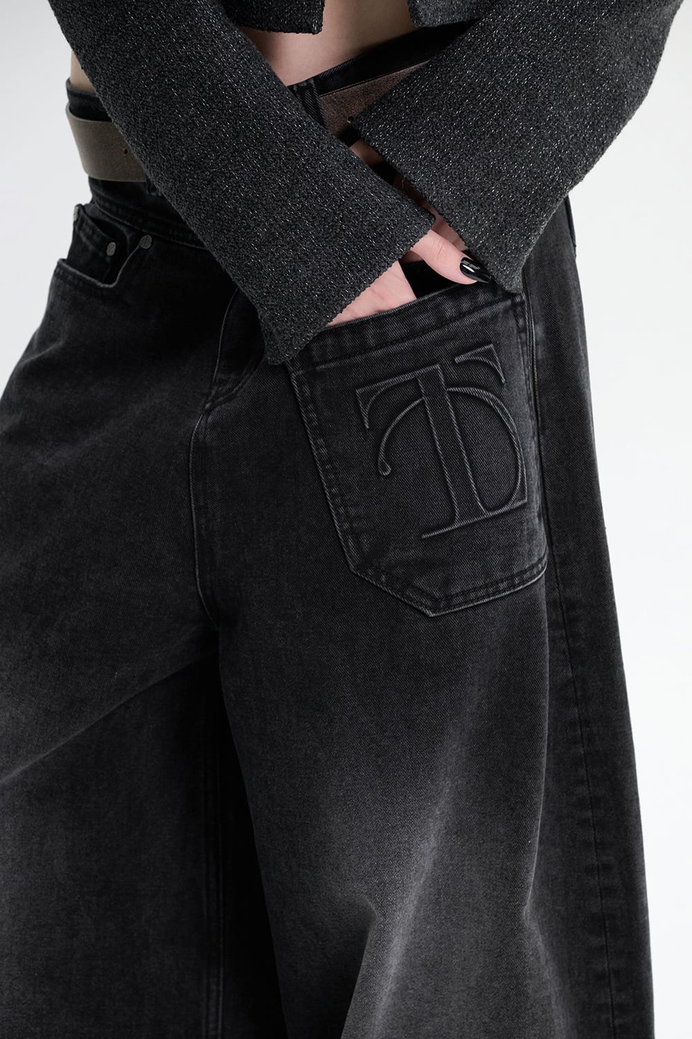 TREEMINGBIRD] Balloon Fit Damage Denim Pants [ Black ] 正規