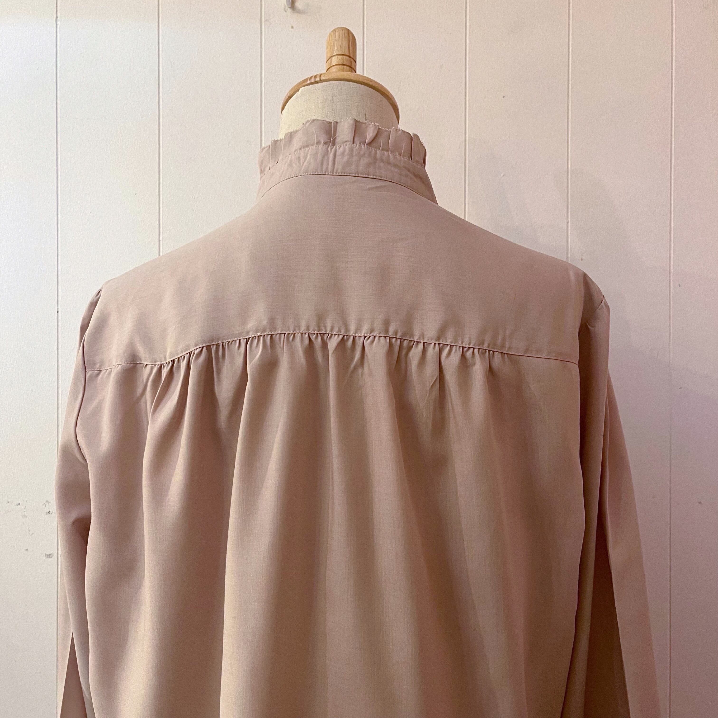 beige frill stand collar blouse