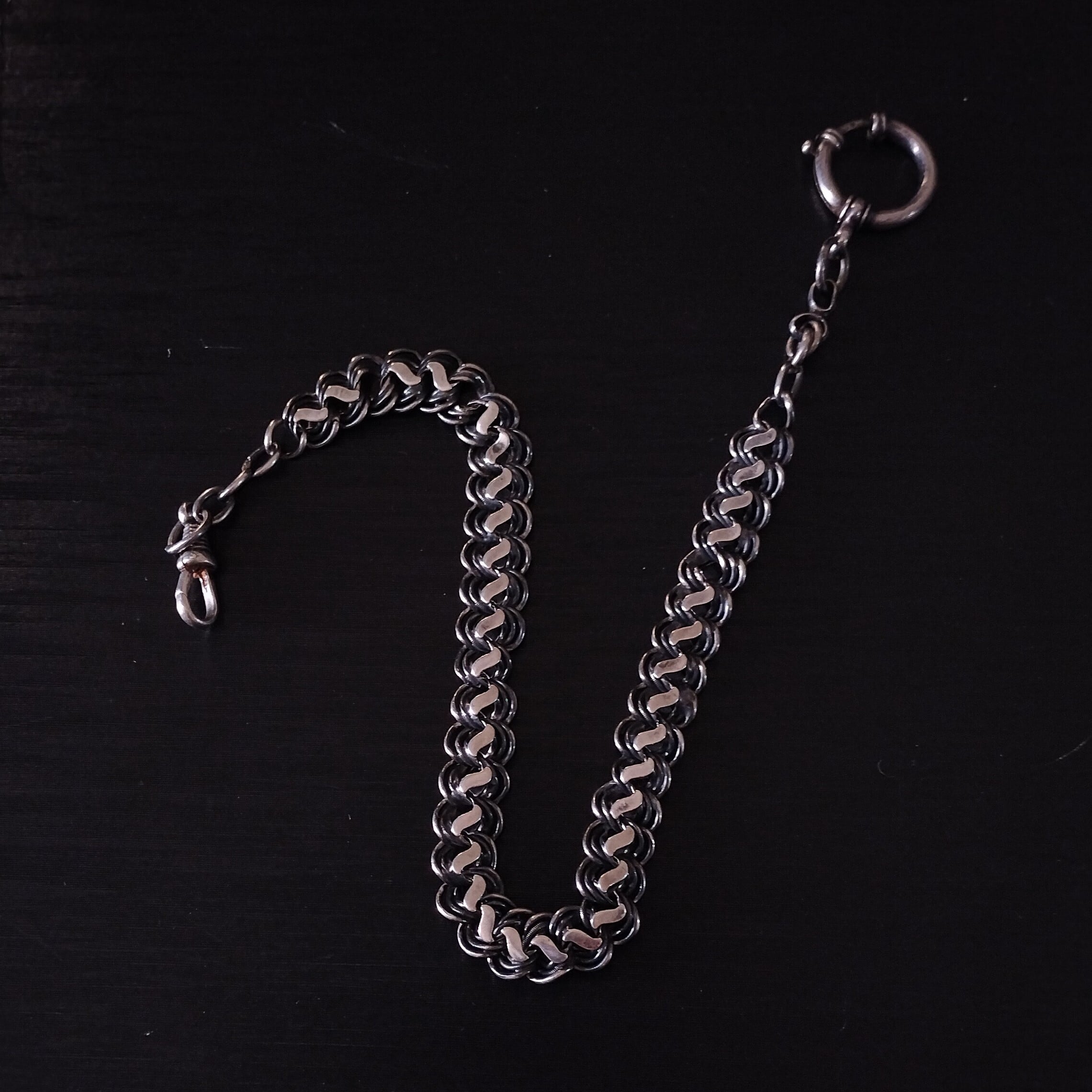 Antique Silver Double Links Watch Chain