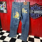 USA製PREMIUM DENIM 虎刺繍デニムパンツ ボタンフライ 赤耳 濃紺