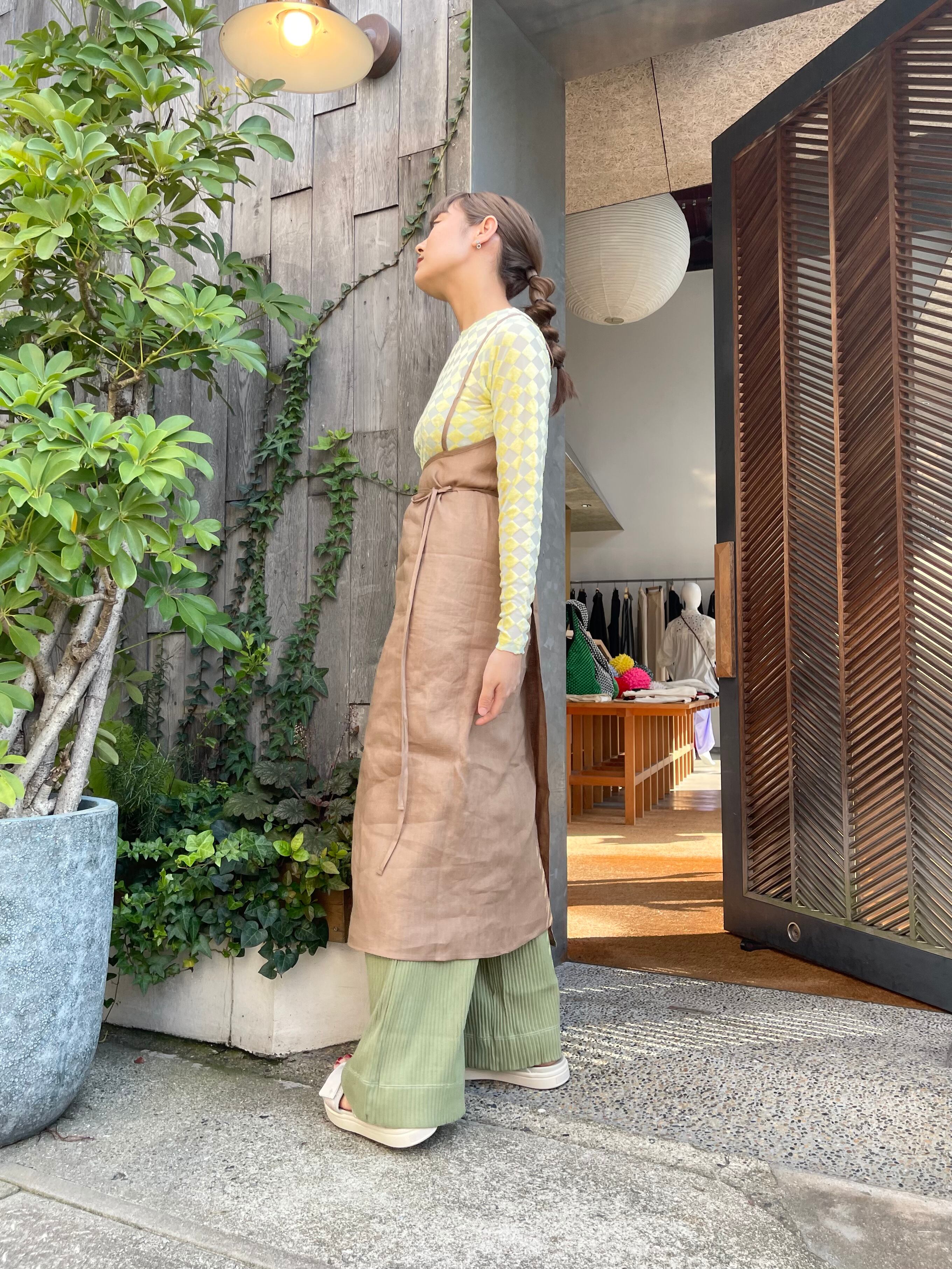 【美品】  BASErange / ベースレンジ | Yumi Apron Dress silk シルク 100％ エプロン ラップ ドレス ワンピース | S | グリーン | レディース