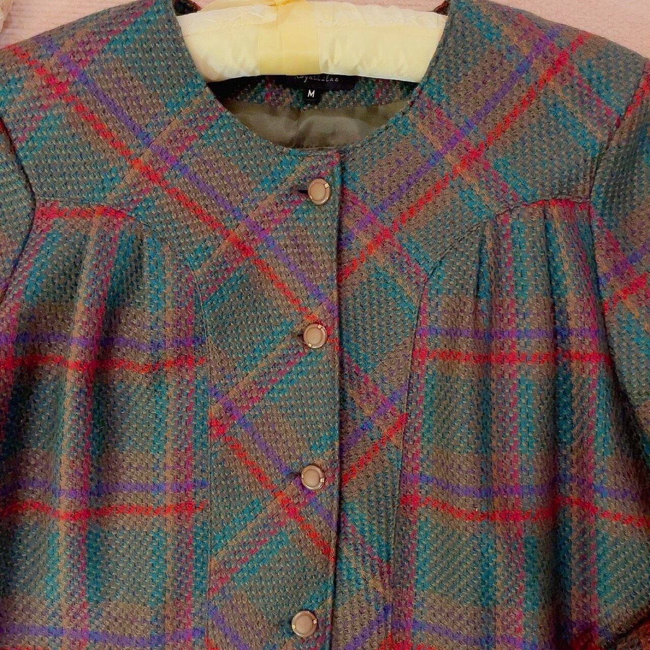 green check a line wool one-piece