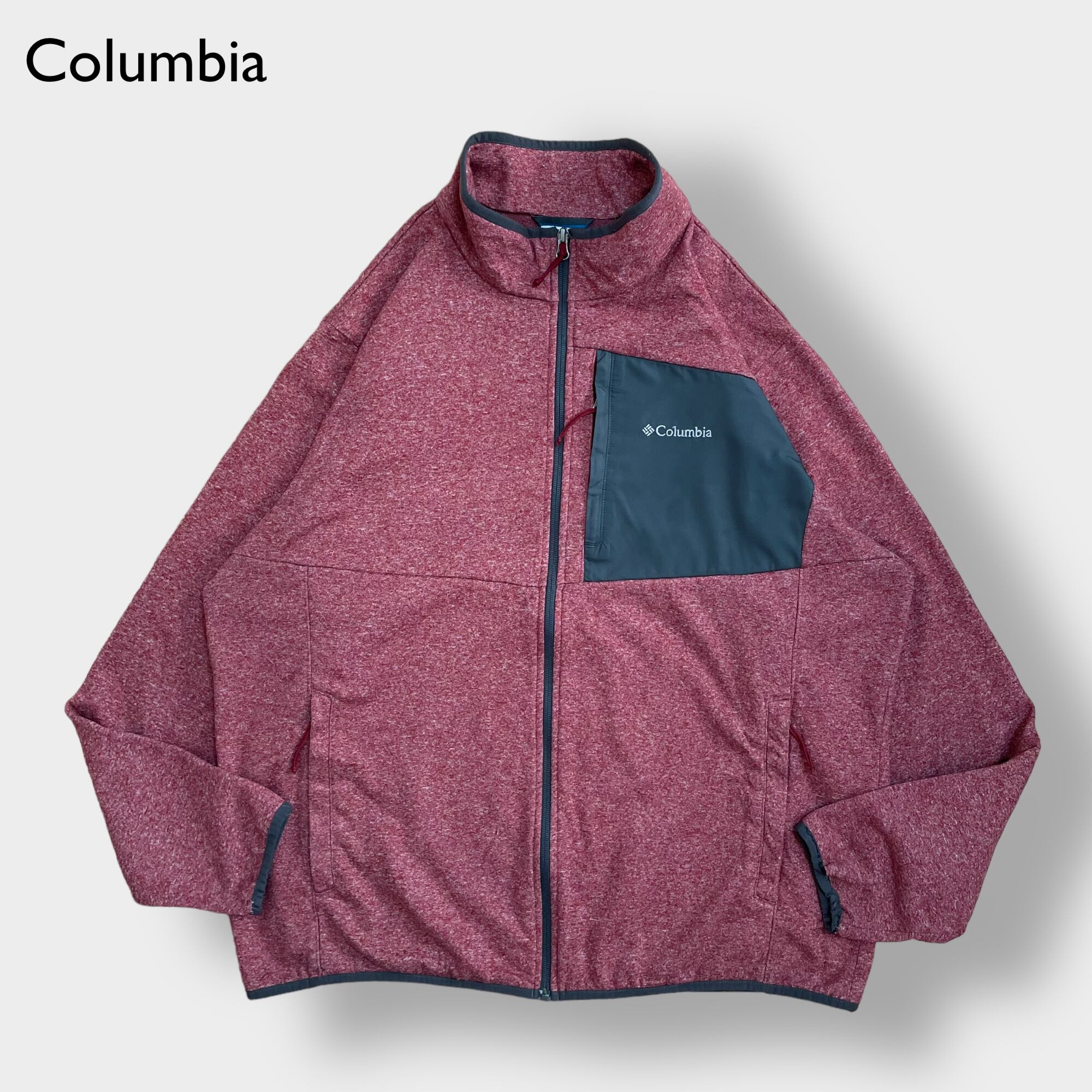Columbia】90s フリース ジャケット 刺繍ロゴ ワンポイントロゴ 赤黒